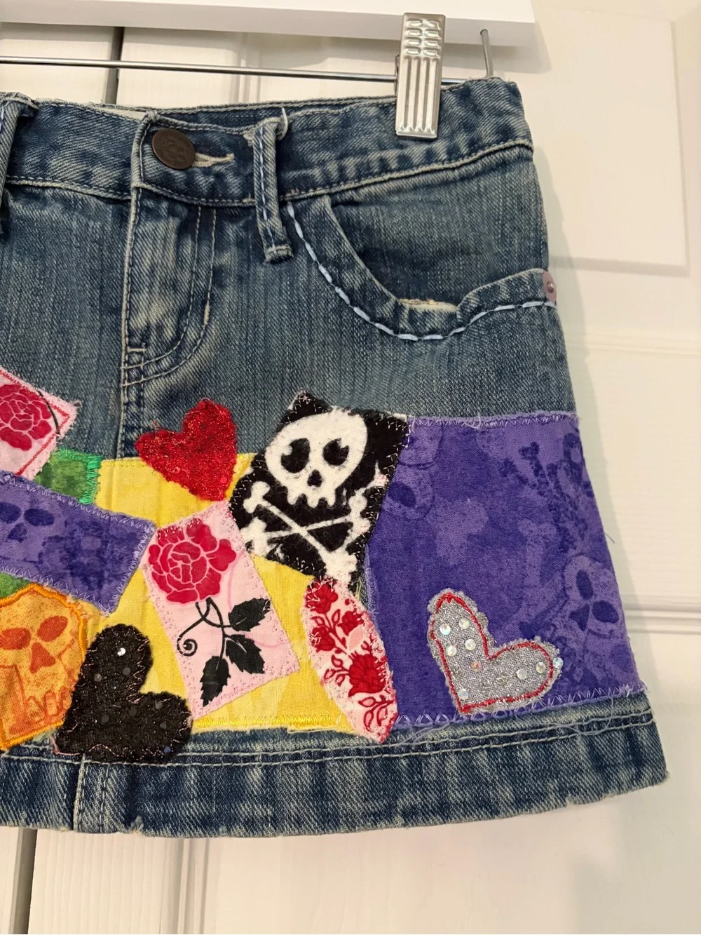 GAP Punk Princess Denim Patchwork Skirt Bohemian Upcycled Art Size 8